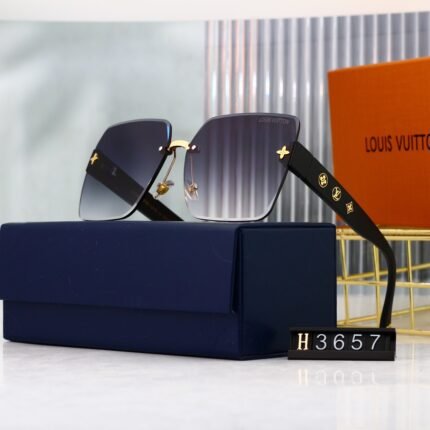 Louis Vuitton square frameless sunglasses in black and gradient purple