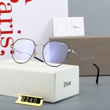 Dior black and silver transparent lenses octagonal curved sunglasses