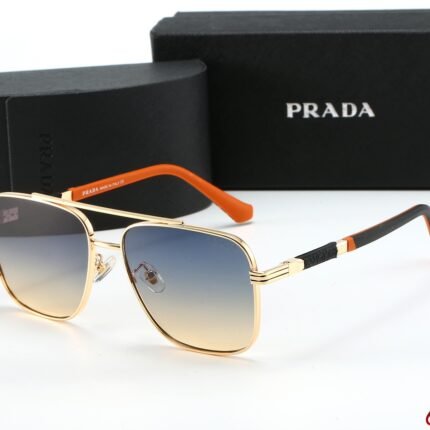 PRADA Gold Gradient Blue Gray Lens Fashion Sunglasses Unisex