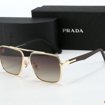 PRADA pilot dark brown and light brown gradient metal square sunglasses