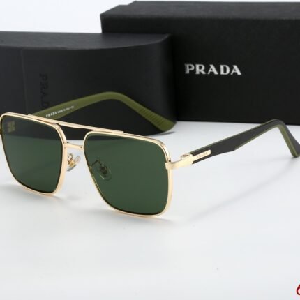 PRADA Pilot Army Green Metal Square Sunglasses