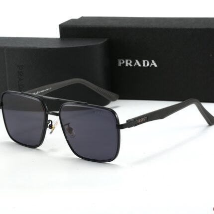 PRADA pilot black and purple metal square sunglasses