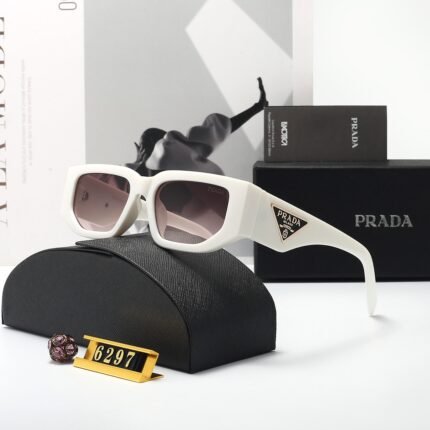 PRADA white and brown gradient rectangular rounded sunglasses