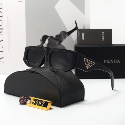 PRADA black matte rectangular rounded sunglasses