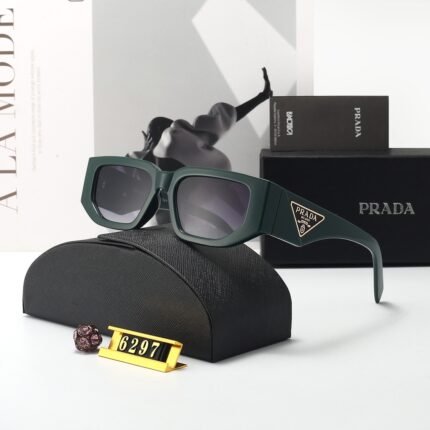 PRADA green and black matte rectangular rounded sunglasses