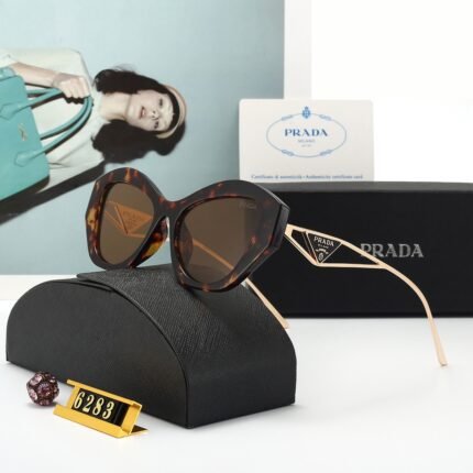 PRADA Brown Hawksbill Pattern and Gold Edge Classic Sunglasses