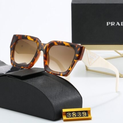 PRADA white tortoiseshell pattern and brown gradient square sunglasses are fashionable