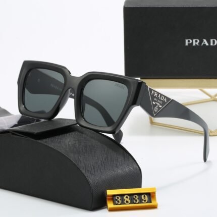 PRADA black and dark gray square sunglasses are fashionable