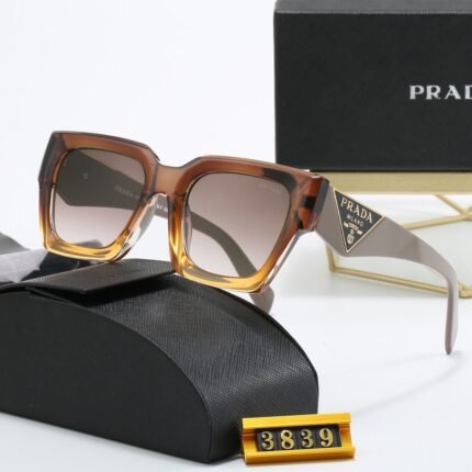 PRADA Grey Hawksbill Pattern and Brown Gradient Square Sunglasses Fashionable