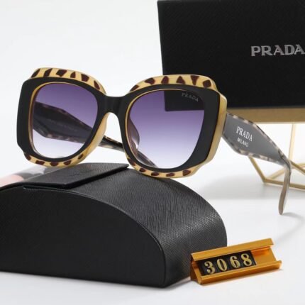 PRADA yellow gray tortoiseshell pattern and gray square thick frame sunglasses