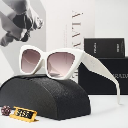 PRADA white and gradient light brown cat eye large frame sunglasses