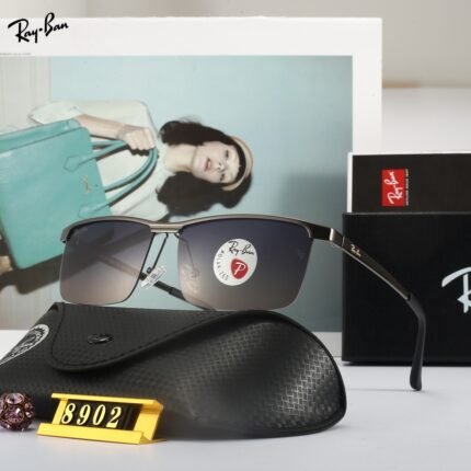 RAY BAN black rectangular half frame optical sunglasses neutral