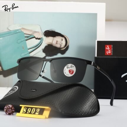 RAY BAN black and dark gray rectangular half frame optical sunglasses neutral