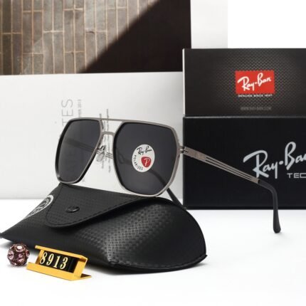 RAY BAN gray border with black matte lenses, square and round sunglasses, neutral