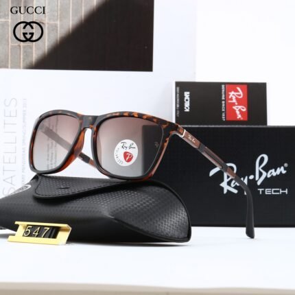 RAY BAN tortoiseshell pattern and brown gradient glossy polarized rectangular sunglasses