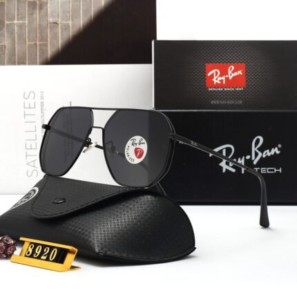 RAY BAN Black Metal and Black Polarized Hexagonal Double Beam Frame Sunglasses