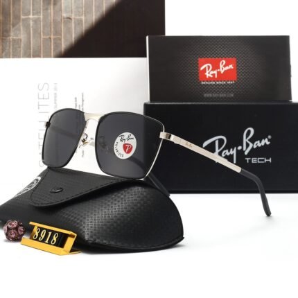 RAY BAN Silver Metal and Black Polarized Lens Square Frame Sunglasses