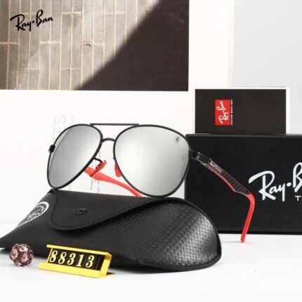 RAY BAN Black and Red Frame and Silver Lens Droplet Sunglasses