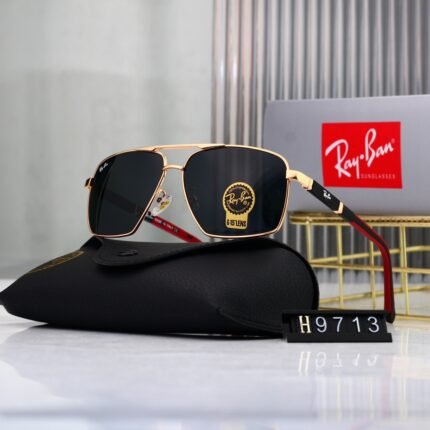 RAY BAN Red and Gold Metal+Black Lens Square Large Frame Sunglasses Neutral