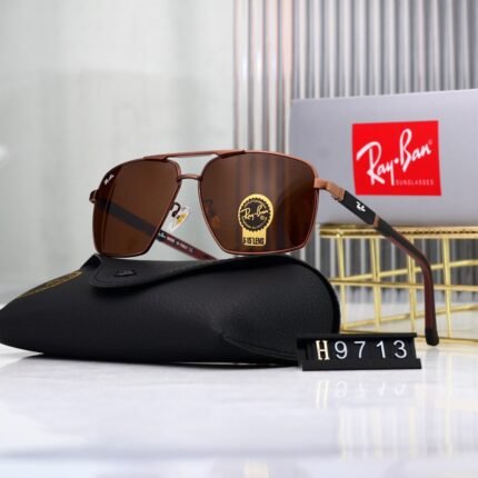 RAY BAN light coffee color and black metal+dark brown lens square large frame sunglasses neutral