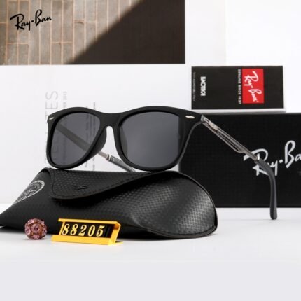 RAY BAN black with silver edges and dark gray lenses, square large frame sunglasses