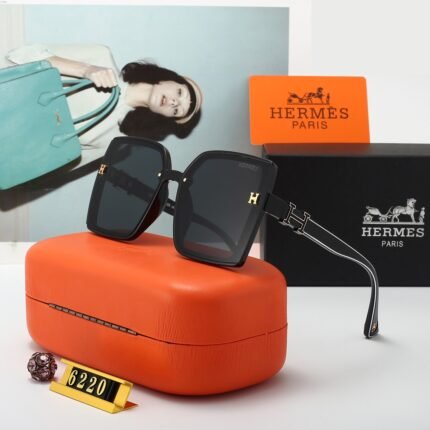 HERMES black and white irregular striped framed sunglasses