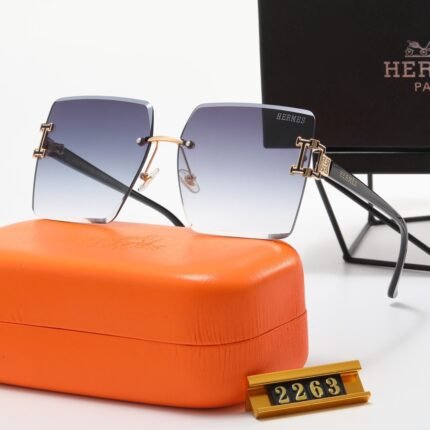HERMES black and gradient dark blue borderless rectangular sunglasses
