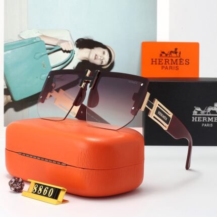 HERMES dark purple and purple gradient hexagonal metal logo sunglasses