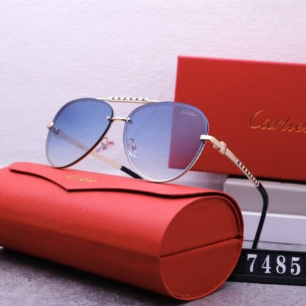 Cartier pilot dual beam gold and light blue gradient sunglasses