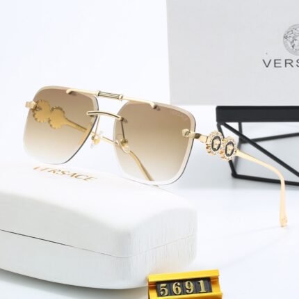 VERSACE pilot gold and gradient light brown square sunglasses