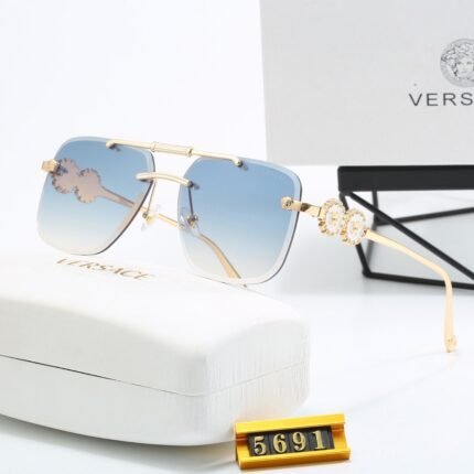 VERSACE pilot gold and gradient light blue square sunglasses