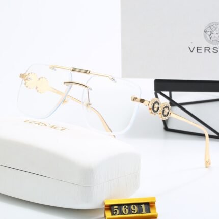 VERSACE pilot gold and transparent square sunglasses