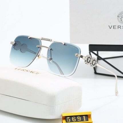 VERSACE pilot silver and dark green square sunglasses