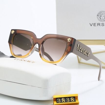 VERSACE Brown Gradient Grey Edge and Light Brown Lens Round Frame Sunglasses