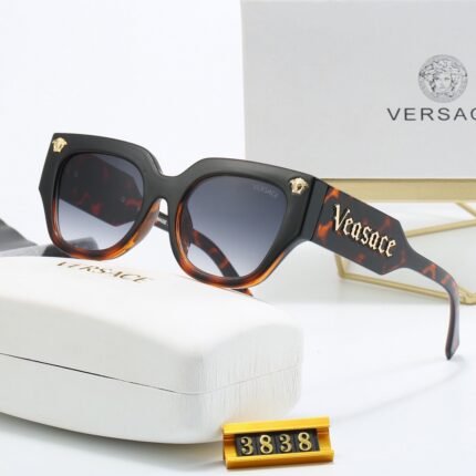 VERSACE Black Havana and Dark Blue Gradient Lens Round Frame Sunglasses