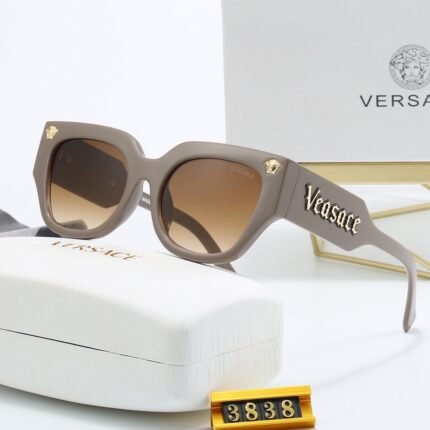 VERSACE Grey and Brown Gradient Lens Round Frame Sunglasses