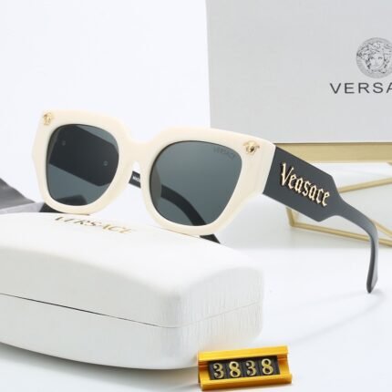 VERSACE Grey White Black Edge and Dark Grey Lens Round Frame Sunglasses