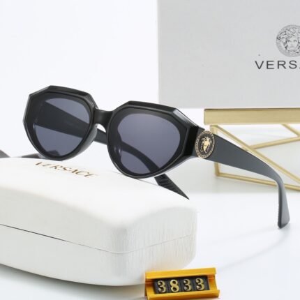 VERSACE Black and Dark Blue Hexagonal Round Frame Sunglasses