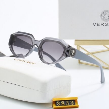 VERSACE Grey Edge Transparent and Light Purple Hexagonal Round Frame Sunglasses