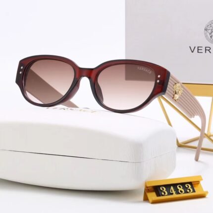VERSACE beige, burgundy, and pink gradient oval sunglasses