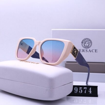 VERSACE beige and blue edge - blue purple gradient square polarized sunglasses