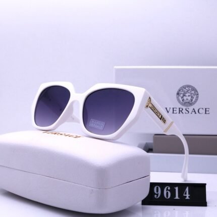 VERSACE white and deep purple pentagonal frosted sunglasses