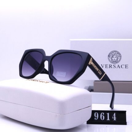 VERSACE black and deep purple pentagonal frosted sunglasses