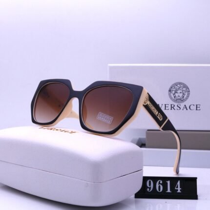 VERSACE beige and black brown gradient pentagonal frosted sunglasses