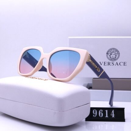 VERSACE beige and deep blue blue pink gradient pentagonal frosted sunglasses