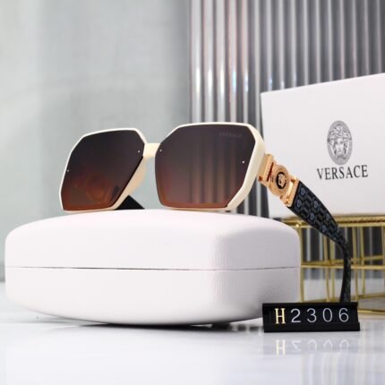 VERSACE off white frame and black frame with brown lens square sunglasses