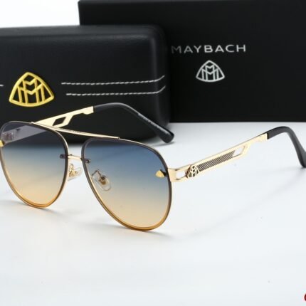 Maybach Blue and Orange Gradient Metal Circle Frame Sunglasses Fashion