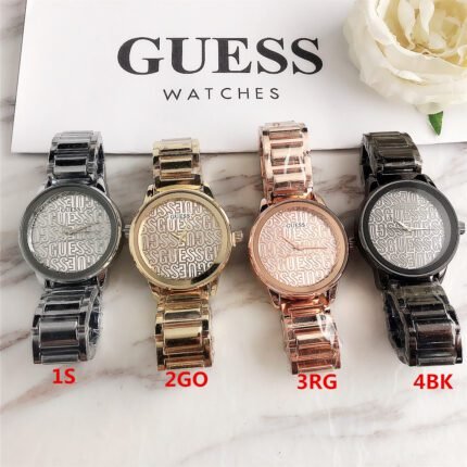 GUESS watch circular minimalist dial steel strap