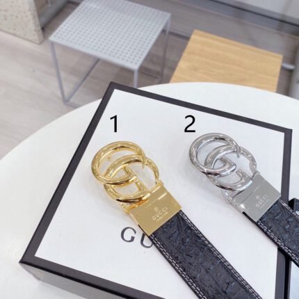 Gucci double G buckle crocodile pattern black belt, simple and elegant, noble and elegant