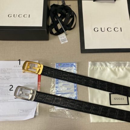 Gucci square buckle black crocodile pattern belt, simple and elegant, noble and luxurious